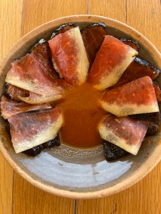 cured bluefin tuna with fermented watermelon at Salis, Chania, Crete